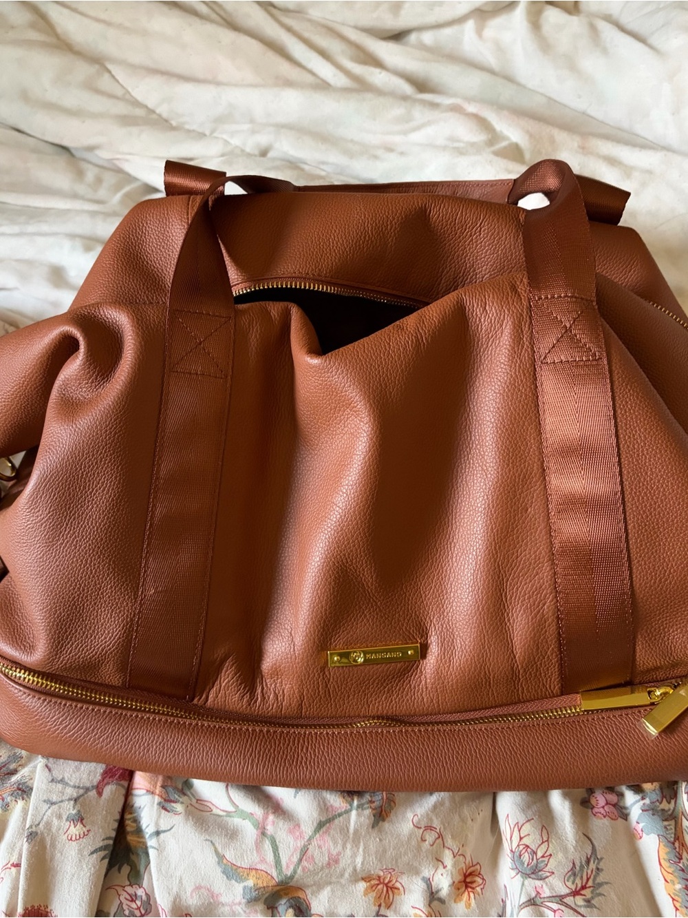 Large Leather duffel Bag in Cognac